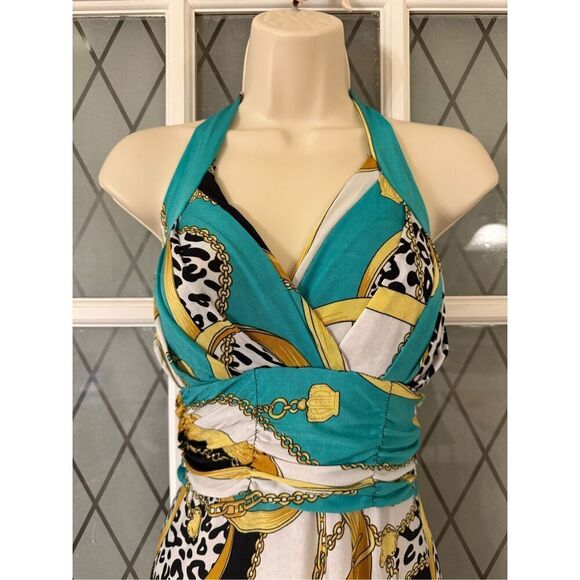 Womens maxi body con halter sundress chain leopard print stretchy size XL - Picture 3 of 5